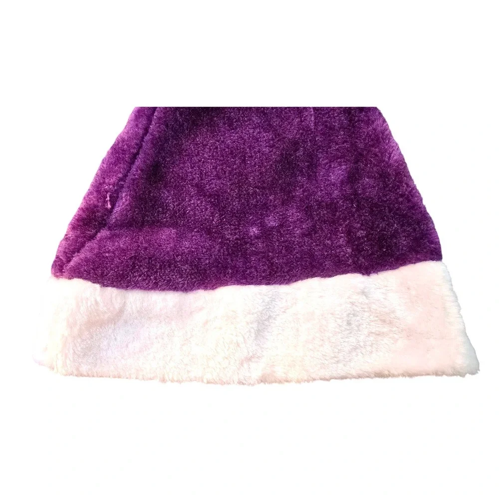 NWOT Purple Fuzzy Unisex Santa Hat‎ White Trim Pom Pom Holiday Costume Accessory
